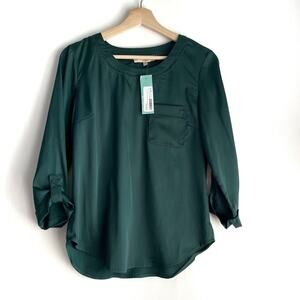 🆕 41 Hawthorn Breckenridge crochet detail blouse dark green stitch fix sz XS